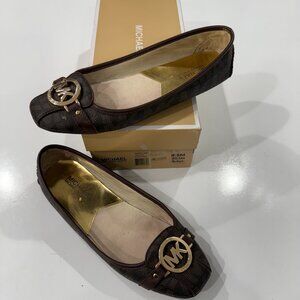 Michael Kors Fulton Brown MK Gold Signature Moccasin Size 9